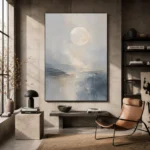 Moonlit Horizon Neutral Abstract Wall Art Canvas Print - Image 2