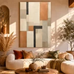 Terracotta Grid Geometric Abstract Wall Art Canvas Print - Image 10
