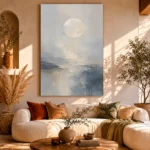 Moonlit Horizon Neutral Abstract Wall Art Canvas Print - Image 10