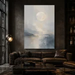 Moonlit Horizon Neutral Abstract Wall Art Canvas Print - Image 3
