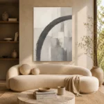 Charcoal Arc Neutral Abstract Wall Art Canvas Print - Image 7