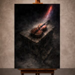 Violin Music Wall Art canvas print featuring classical violin and chiaroscuro lighting for elegant music room decor