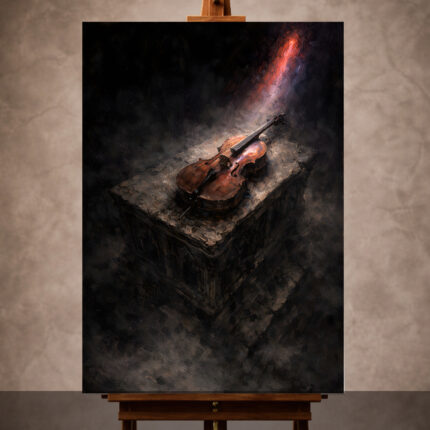 Violin Music Wall Art canvas print featuring classical violin and chiaroscuro lighting for elegant music room decor