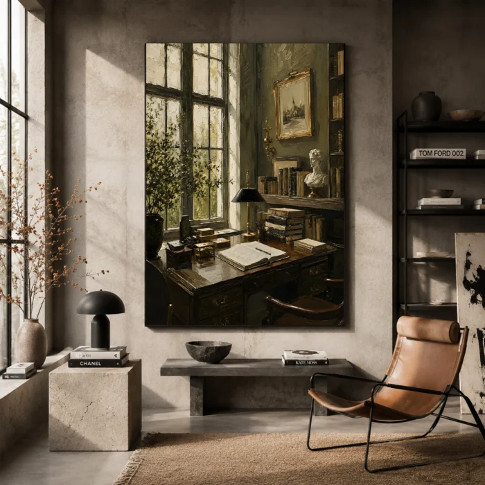 Scholar Study Office Wall Art Canvas Print styled in a refined interior