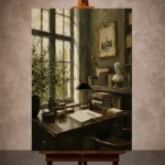 Scholar Study Office Wall Art canvas print featuring elegant library interior for executive workspace decor