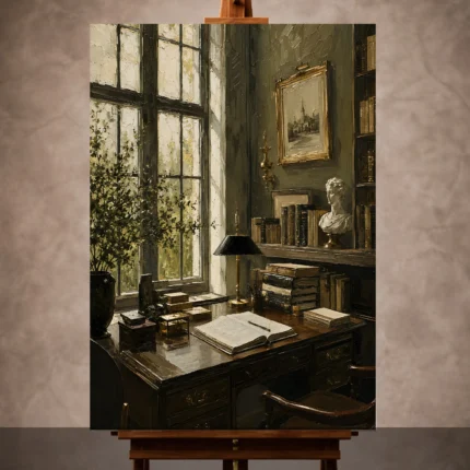 Scholar Study Office Wall Art canvas print featuring elegant library interior for executive workspace decor