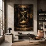 Antique Hourglass Dark Academia Wall Art Canvas Print styled in a refined interior
