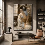 Ivory Kimono Portrait Japanese Geisha Art Canvas Print - Image 2