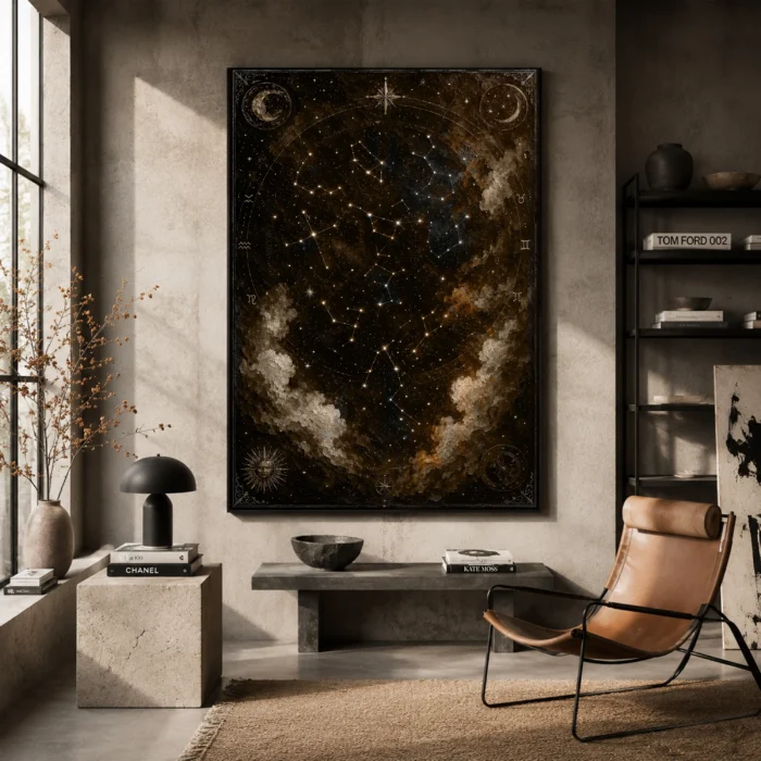 Constellation Map Astrology Wall Art Canvas Print styled in a refined interior