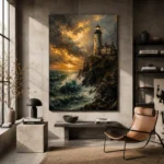 Lighthouse Cliff Sea Wall Art Canvas Print - Image 2