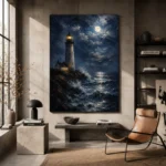 Moonlit Lighthouse Sea Wall Art Canvas Print - Image 2