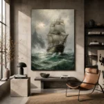 Stormbound Tall Ship Sea Wall Art Canvas Print - Image 2