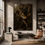 Midnight Bloom Muse Black & Gold Wall Art Canvas Print - Image 2