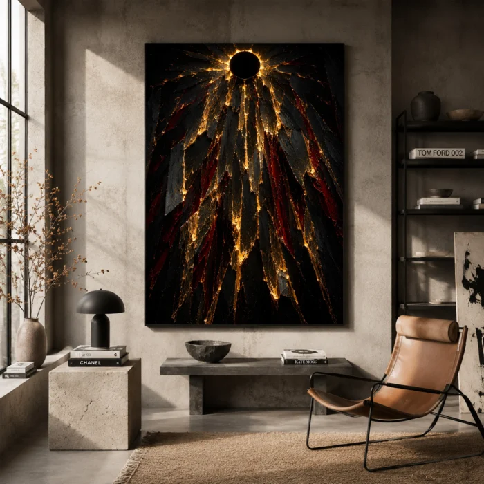 Solar Eclipse Abstract Wall Art Canvas Print styled in a refined interior