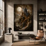 Moonlit Gothic Castle Gothic Wall Art Canvas Print - Image 2