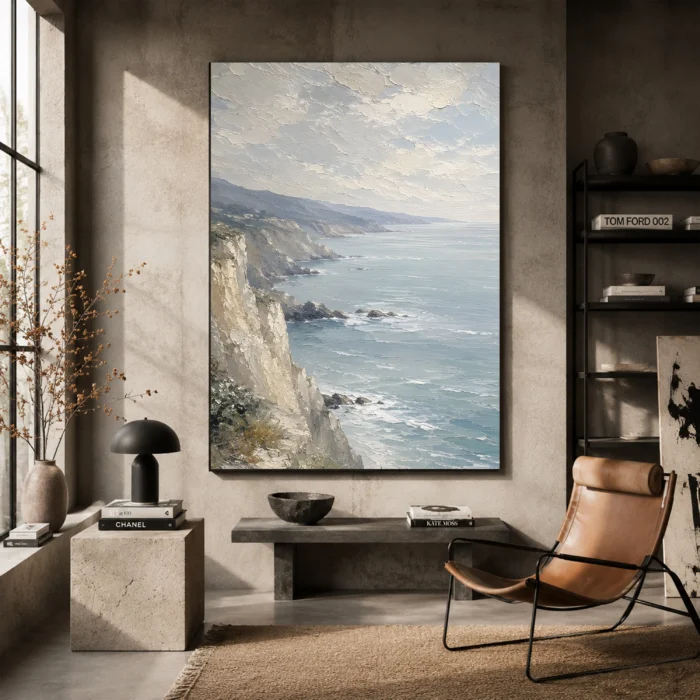 Coastal Cliff Landscape Wall Art Canvas Print styled in a refined interior