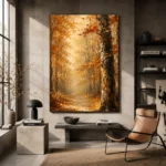 Autumn Forest Path Landscape Wall Art Canvas Print styled in a refined interior