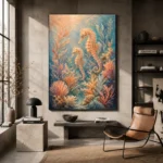 Coral Seahorses Underwater Wall Art Canvas Print styled in a refined interior
