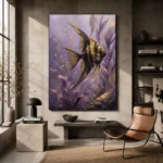 Black Gold Angelfish Underwater Wall Art Canvas Print styled in a refined interior