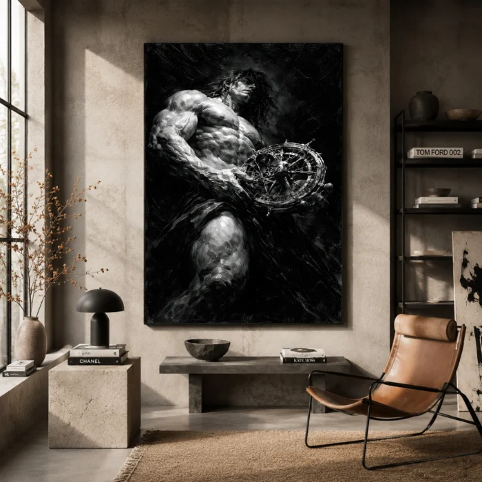 Atlas Monochrome Wall Art Canvas Print styled in a refined interior