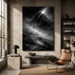 Mistbound Mountain Observatory Monochrome Wall Art Canvas Print styled in a refined interior