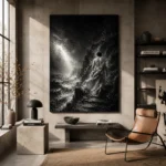 Veiled Coastal Figure Monochrome Wall Art Canvas Print - Image 2
