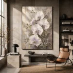 White Orchid Bouquet Flower Wall Art Canvas Print styled in a refined interior
