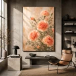 Peach Carnation Bouquet Flower Wall Art Canvas Print styled in a refined interior