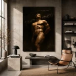 Chiaroscuro Male Figure Classical Nude Wall Art Canvas Print styled in a refined interior