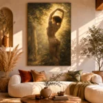 Sunlit Garden Figure Classical Nude Wall Art Canvas Print showcased in an elegant minimalist interior