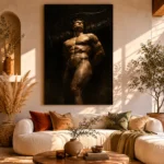 Chiaroscuro Male Figure Classical Nude Wall Art Canvas Print showcased in an elegant minimalist interior