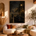 Riverside Noir Movie Wall Art Canvas Print showcased in an elegant minimalist interior