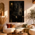 London Fog Noir Movie Wall Art Canvas Print showcased in an elegant minimalist interior