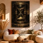 Antique Hourglass Dark Academia Wall Art Canvas Print showcased in an elegant minimalist interior