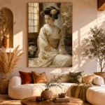 Ivory Kimono Portrait Japanese Geisha Art Canvas Print - Image 11