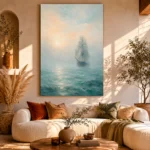Misty Sailing Ship Sea Wall Art Canvas Print - Image 11