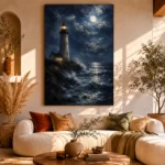 Moonlit Lighthouse Sea Wall Art Canvas Print - Image 11