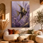 Black Gold Angelfish Underwater Wall Art Canvas Print showcased in an elegant minimalist interior