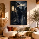 Midnight Kyoto Street Japanese Geisha Art Canvas Print - Image 11