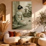 Sage Kimono Zen Garden Japanese Geisha Art Canvas Print - Image 11