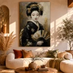 Black Kimono Fan Japanese Geisha Art Canvas Print - Image 11