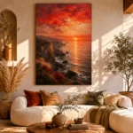 Coastal Sunset Dining Room Wall Art Canvas Print showcased in an elegant minimalist interior
