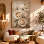 Ivory Rose Bouquet Flower Wall Art Canvas Print showcased in an elegant minimalist interior