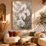 White Orchid Bouquet Flower Wall Art Canvas Print showcased in an elegant minimalist interior