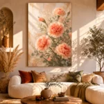 Peach Carnation Bouquet Flower Wall Art Canvas Print showcased in an elegant minimalist interior