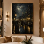 Moonlit Amsterdam Canal Cinematic Cityscapes Canvas Print - Image 3