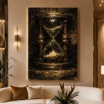 Antique Hourglass Dark Academia Wall Art Canvas Print displayed in a contemporary gallery-inspired room
