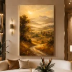 Golden Tuscan Valley Landscape Wall Art Canvas Print - Image 5