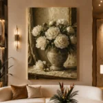 White Peonies Dining Room Wall Art Canvas Print - Image 4