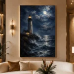 Moonlit Lighthouse Sea Wall Art Canvas Print - Image 3